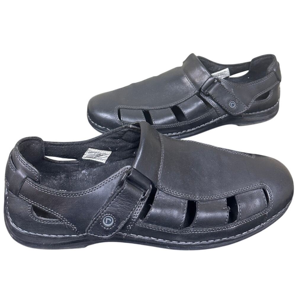 Rockport Mens 13 Leather Dad Shoes Grilling Sandal Black Vacation BBQ Closed Toe
